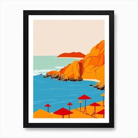 Sveti Stefan Beach Montenegro Midcentury Art Print