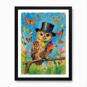 Owl In Top Hat 3 Art Print