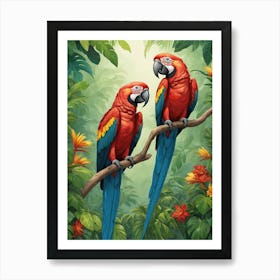 Two Parrots In The Jungle Art Print