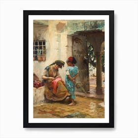 The Sewing Lesson, Frederick Arthur Bridgman Art Print