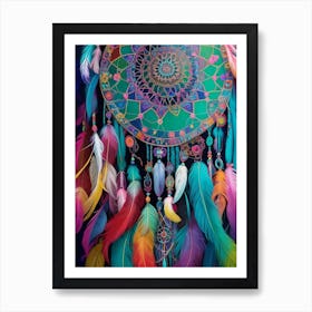 Bohemian Inspired whimsical multi-colored Dreamcatcher Series - 1 Art Print