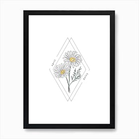 April Daisy Birth Flower | Diamond Frame Art Print