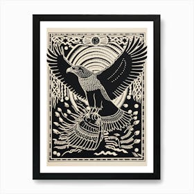 B&W Bird Linocut Red Tailed Hawk 3 Art Print