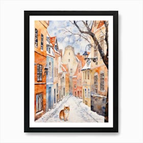 Cat In The Streets Of Tallinn   Estonia With Snow 1 Art Print