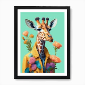 Giraffe Wearing Jacket With Flowers Poster