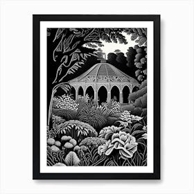 Fairmount Park Horticultural Center, Usa Linocut Black And White Vintage Art Print