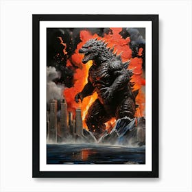 Godzilla Vs City painting Art Print