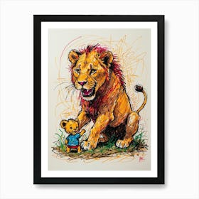 Default Draw Me A Dramatic Oil Painting Of A Lion Cub Playfull 0 Art Print