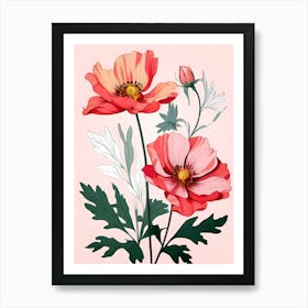 Poppies On Pink Background Art Print