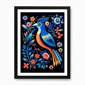 Folk Bird Illustration Blue Jay 3 Art Print