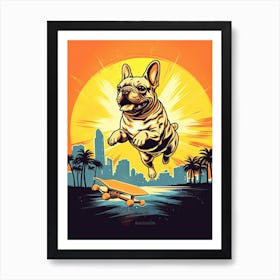 French Bulldog Dog Skateboarding Illustration 2 Art Print