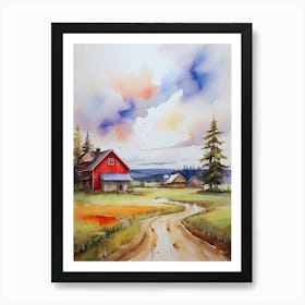 Watercolor Of A Red Barn 1 Art Print