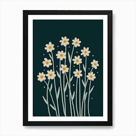 Simple Daisies Dark Green Art Print