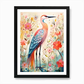 Bird Painting Collage Egret 1 Art Print