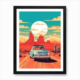 A Fiat 500 Car In Route 66 Flat Illustration 2 Art Print