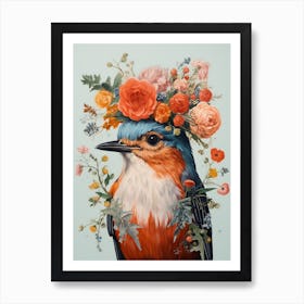 Bird With A Flower Crown European Robin 3 Art Print