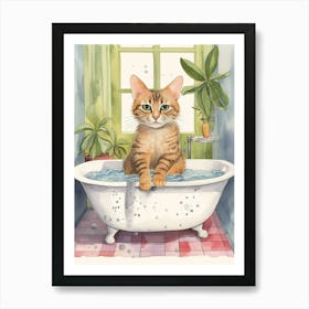 Egyptian Mau Cat In Bathtub Botanical Bathroom 1 Art Print