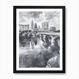 Red River Cultural District Austin Texas Black And White Watercolour 4 Art Print