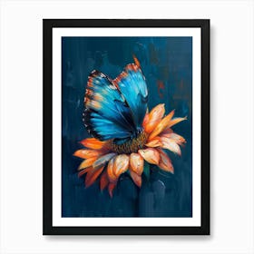 Blue Butterfly On A Sunflower Art Print