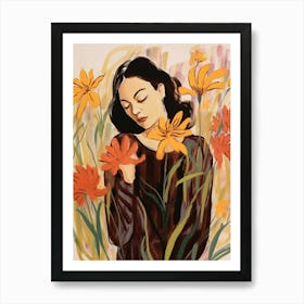 Woman With Autumnal Flowers Kangaroo Paw 1 Art Print