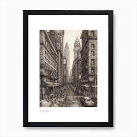 New York Usa Pencil Sketch 1 Watercolour Travel Poster Art Print