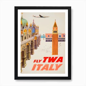 Italy Fly Twa 1960's Travel Poster, Sam Kal Art Print