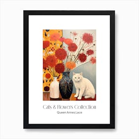 Cats & Flowers Collection Queen Annes Lace Flower Vase And A Cat, A Painting In The Style Of Matisse 2 Art Print