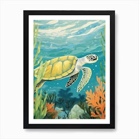 Modern Illustration Of Sea Turtle In Ocean Swimming 4 Art Print