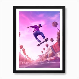 Skateboarding In Los Angeles, United States Futuristic 4 Art Print