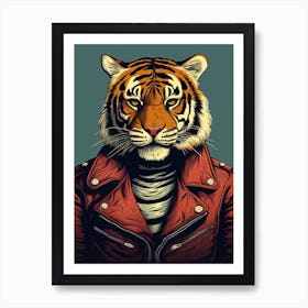 Tiger Illustrations Wearing A Leather Jacket 3 Art Print