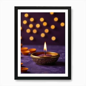 Diwali Lights On Purple Background 1 Art Print