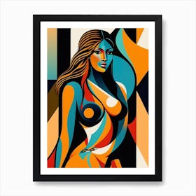 Abstract Geometric Cubism Woman Portrait Pablo Picasso Style (18) Art Print