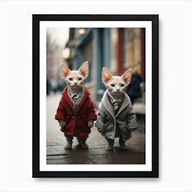 Two Cats In Coats Art Print