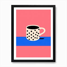 Coffee Mug Blue And Pink Illustration Art Print