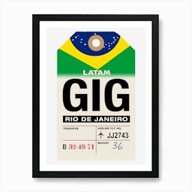 Rio De Janeiro (GIG) Brazil Vintage Airline Luggage Tag Art Print