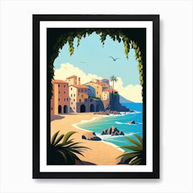 Village In Sicily, Italy - Retro Landscape Beach and Coastal Theme Travel Poster Art Print