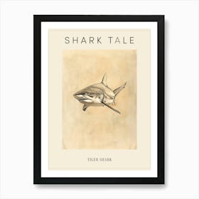 Vintage Tiger Shark Pencil Illustration 1 Poster Poster