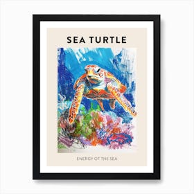 Rainbow Blue Sea Turtle Crayon Scribble Poster Art Print