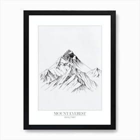 Mount Everest Nepal Tibet Line Drawing 8 Poster Art Print