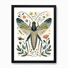 Colourful Insect Illustration Grasshopper 8 Art Print