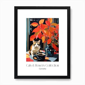 Cats & Flowers Collection Camellia Flower Vase And A Cat, A Painting In The Style Of Matisse 2 Art Print