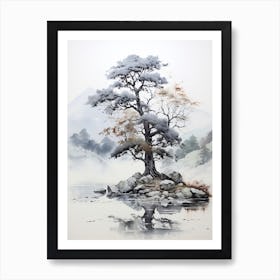 Kamikochi In Nagano, Japanese Brush Painting, Ukiyo E, Minimal 1 Art Print