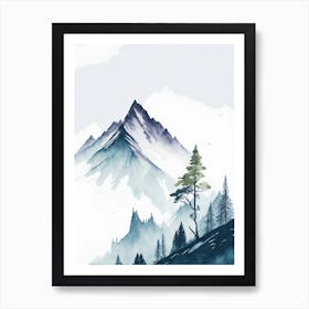 Mountain And Forest In Minimalist Watercolor Vertical Composition 17 Art Print