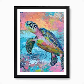 Colourful Textured Painting Of A Sea Turtle 3 Art Print