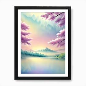 Sakura Blossoms On The Lake Cherry Blossoms Mount Fuji Japan Art Print