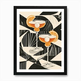 Art Deco Cocktails With Black & White Pattern Art Print