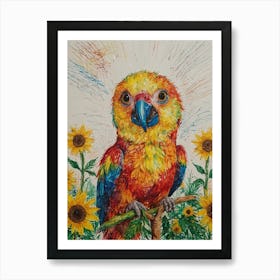 Parrot With Sunflowers 1 Art Print