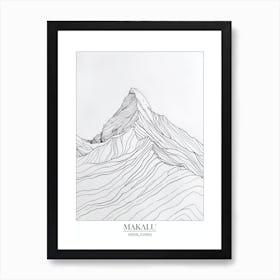 Makalu Nepal China Line Drawing 8 Poster Art Print