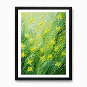 Daffodils Twist Stems Pointed Leaves Yellow Strokes Green 6 Art Print