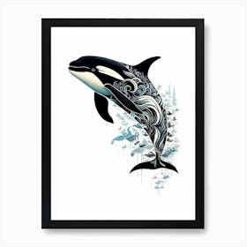 Simple Orca Whale Swirls Illustration Art Print